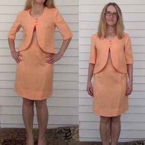 Orange Jacket Skirt Suit 60s 70s Vintage XS